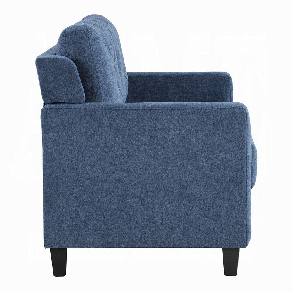 Benjara Royi Loveseat, Track Armrest, 58 Inch, Blue Fabric w Tufted Backrest