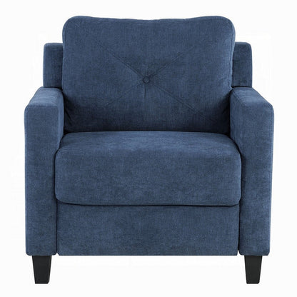 Benjara Royi Accent Chair, Track Armrest, Blue Fabric Seat w Tufted Backrest