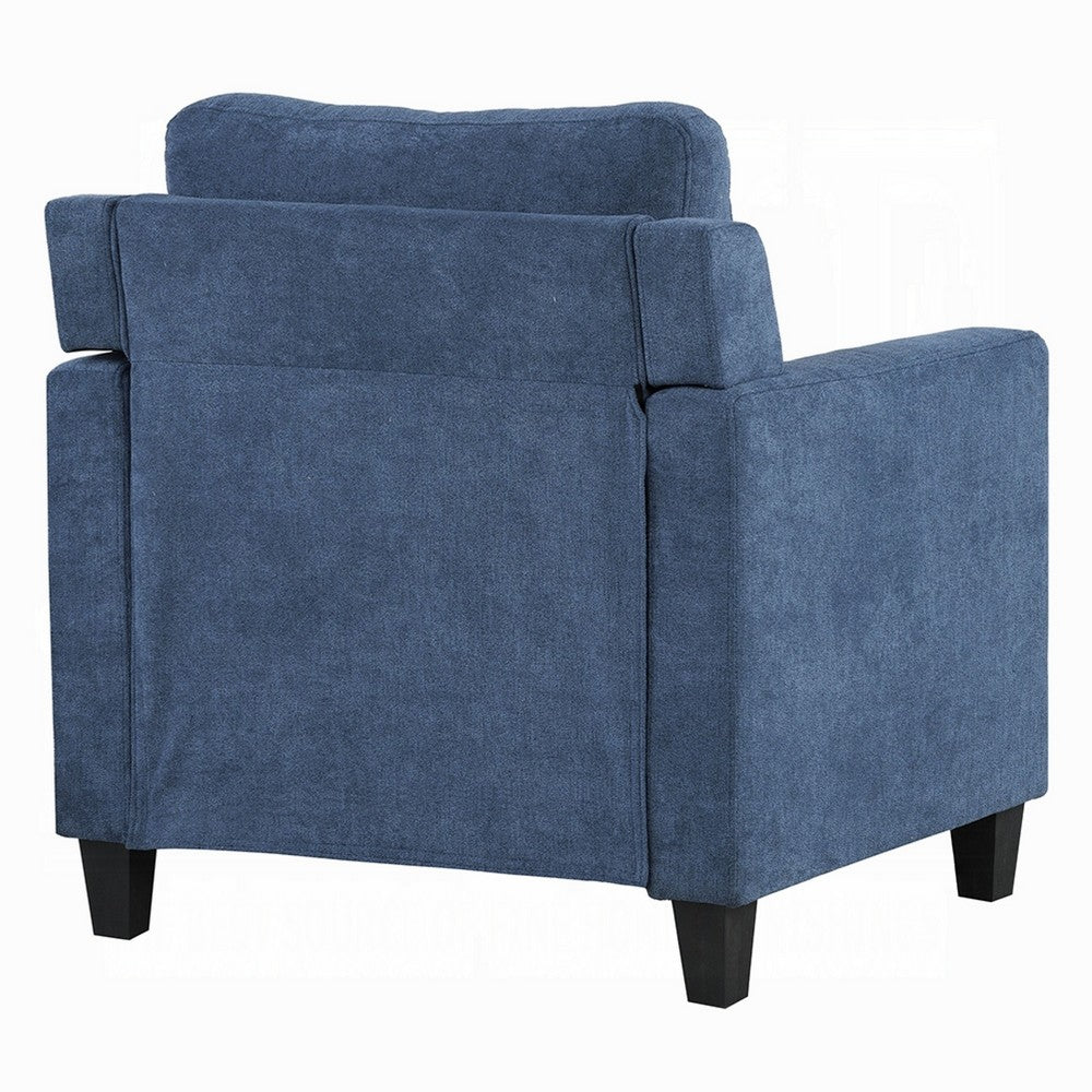 Benjara Royi Accent Chair, Track Armrest, Blue Fabric Seat w Tufted Backrest