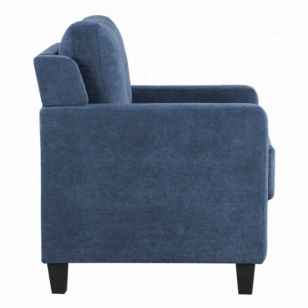 Benjara Royi Accent Chair, Track Armrest, Blue Fabric Seat w Tufted Backrest
