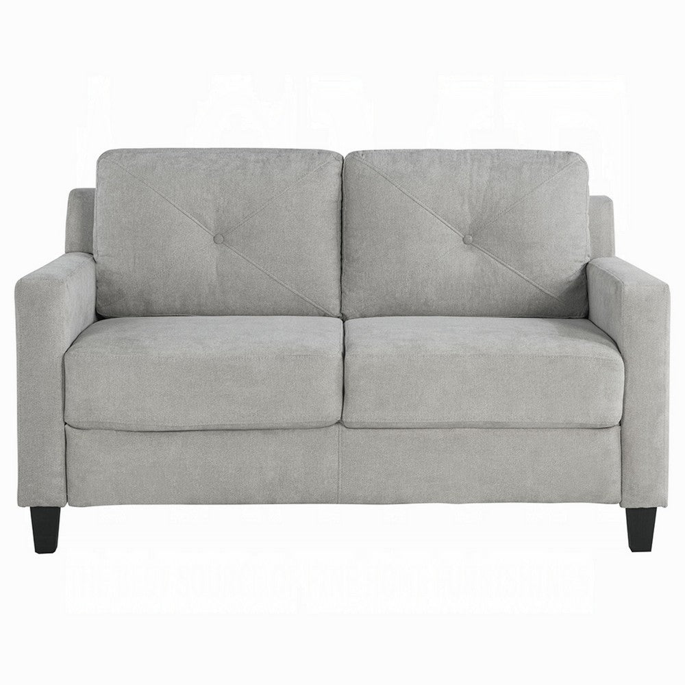 Benjara Royi Loveseat, Track Armrest, 58 Inch, Gray Fabric w Tufted Backrest