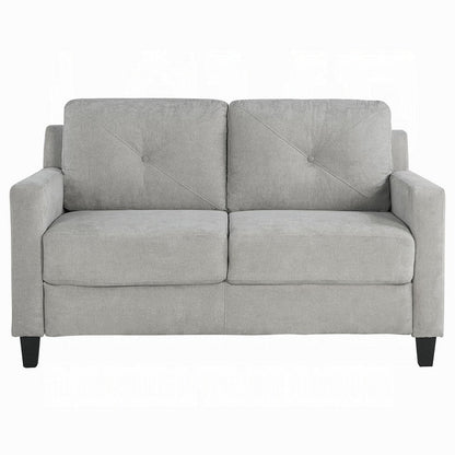 Benjara Royi Loveseat, Track Armrest, 58 Inch, Gray Fabric w Tufted Backrest