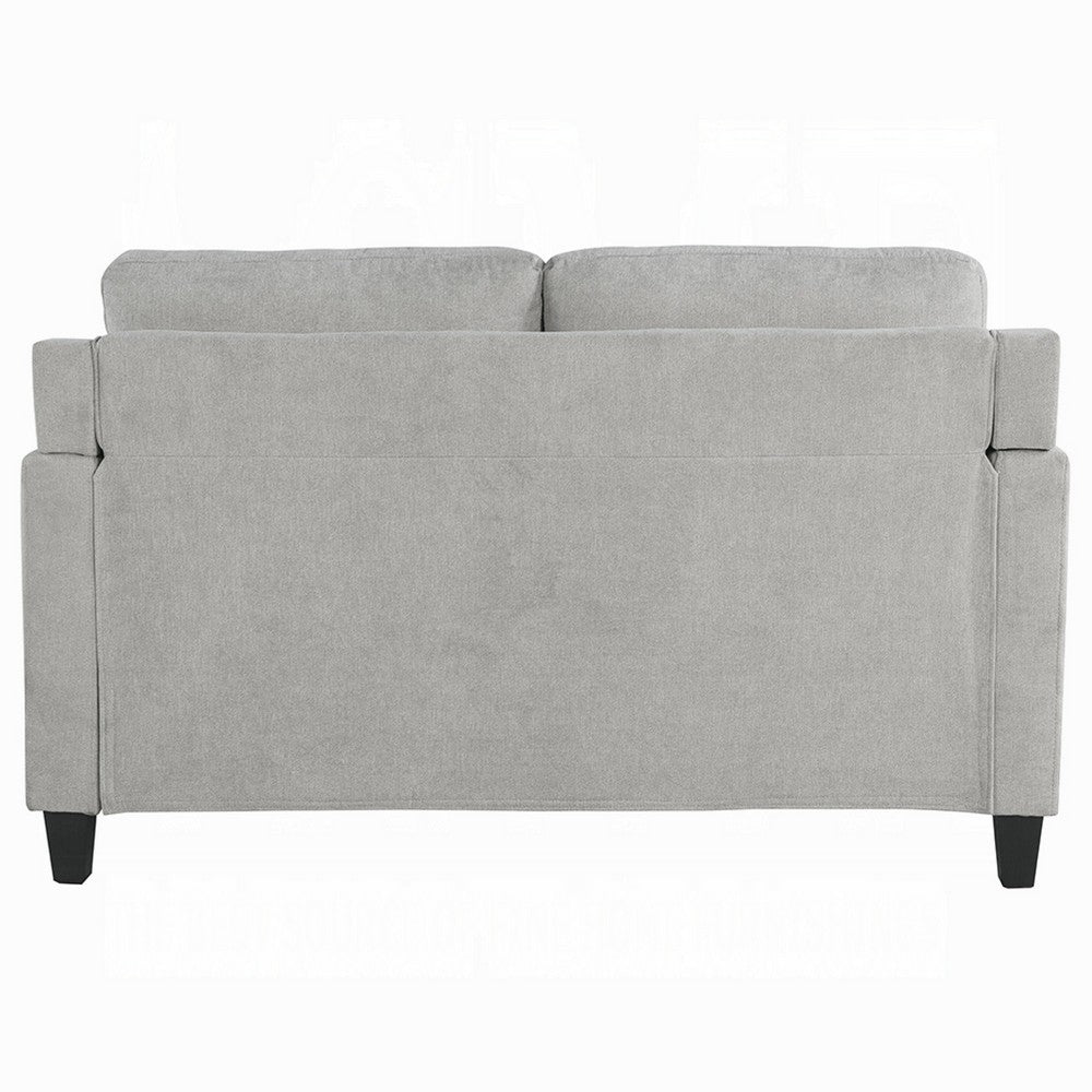 Benjara Royi Loveseat, Track Armrest, 58 Inch, Gray Fabric w Tufted Backrest