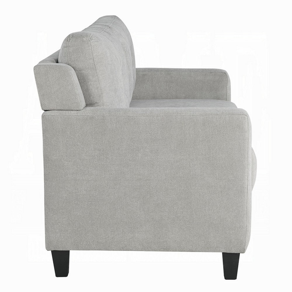 Benjara Royi Loveseat, Track Armrest, 58 Inch, Gray Fabric w Tufted Backrest