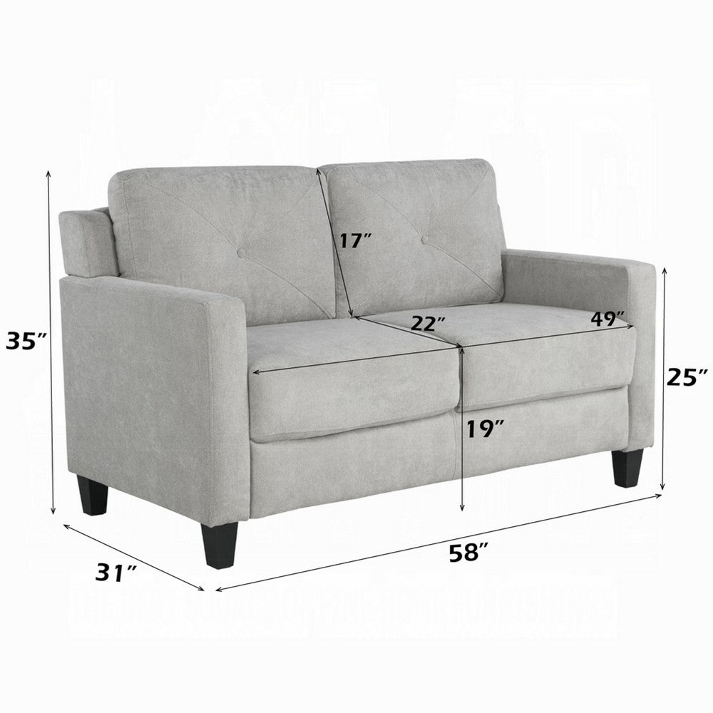 Benjara Royi Loveseat, Track Armrest, 58 Inch, Gray Fabric w Tufted Backrest