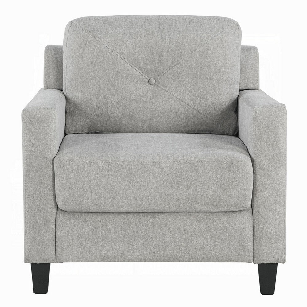 Benjara Royi Accent Chair, Track Armrest, Gray Fabric Seat w Tufted Backrest