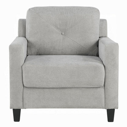 Benjara Royi Accent Chair, Track Armrest, Gray Fabric Seat w Tufted Backrest