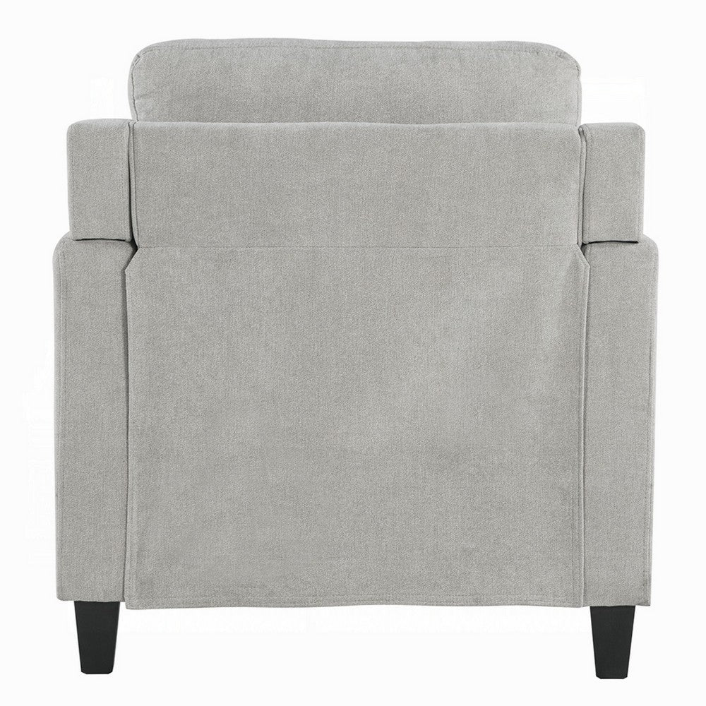 Benjara Royi Accent Chair, Track Armrest, Gray Fabric Seat w Tufted Backrest