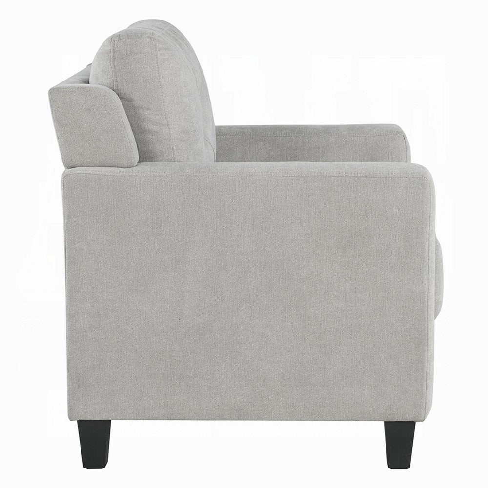 Benjara Royi Accent Chair, Track Armrest, Gray Fabric Seat w Tufted Backrest