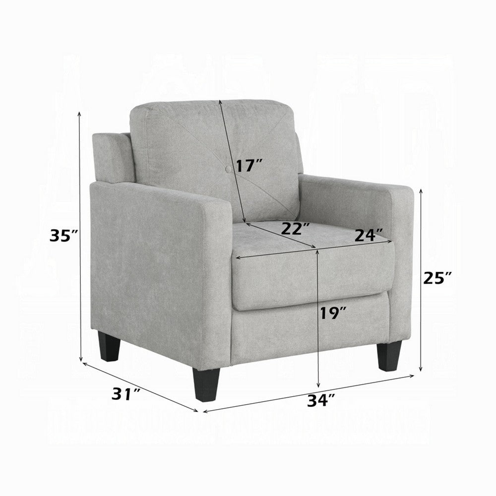 Benjara Royi Accent Chair, Track Armrest, Gray Fabric Seat w Tufted Backrest