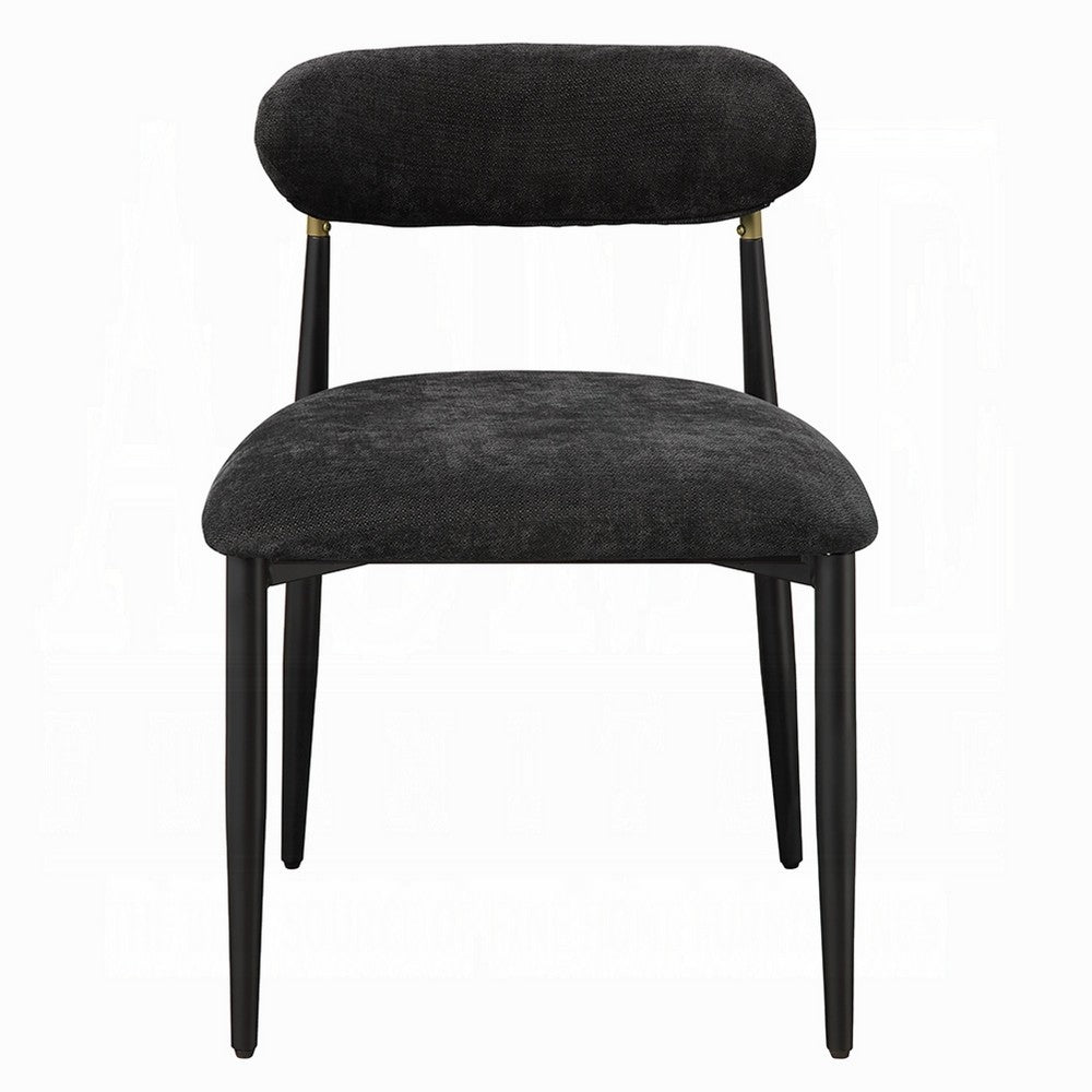 Benjara Vonn Side Dining Chair Set of 2, Black Chenille, Curved, Metal Legs