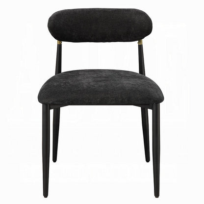 Benjara Vonn Side Dining Chair Set of 2, Black Chenille, Curved, Metal Legs