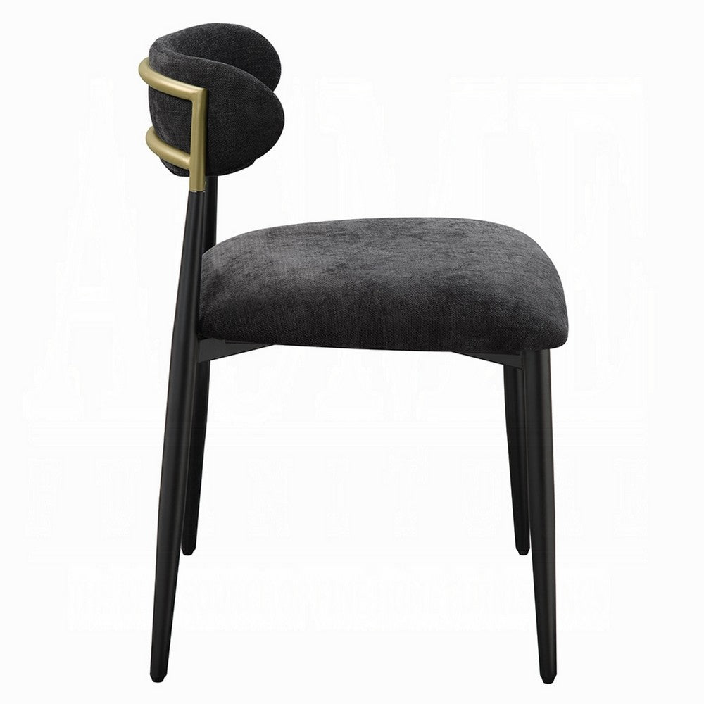 Benjara Vonn Side Dining Chair Set of 2, Black Chenille, Curved, Metal Legs