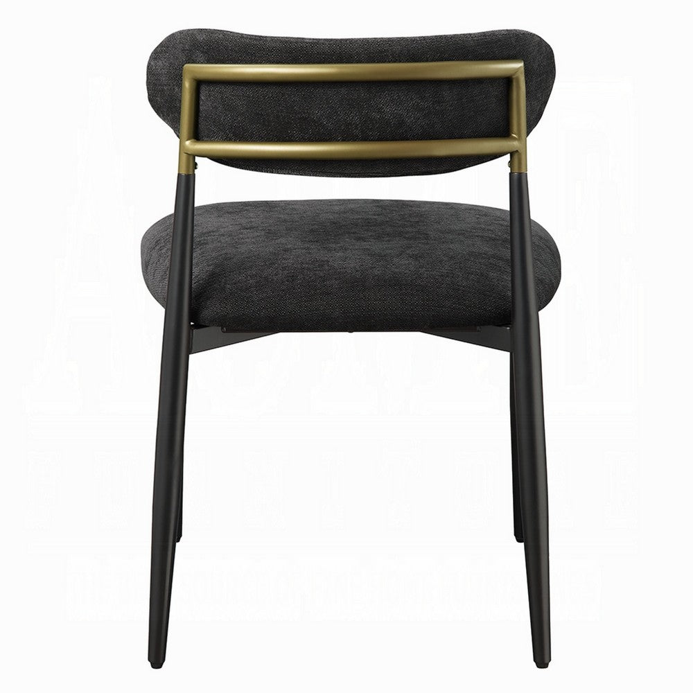 Benjara Vonn Side Dining Chair Set of 2, Black Chenille, Curved, Metal Legs