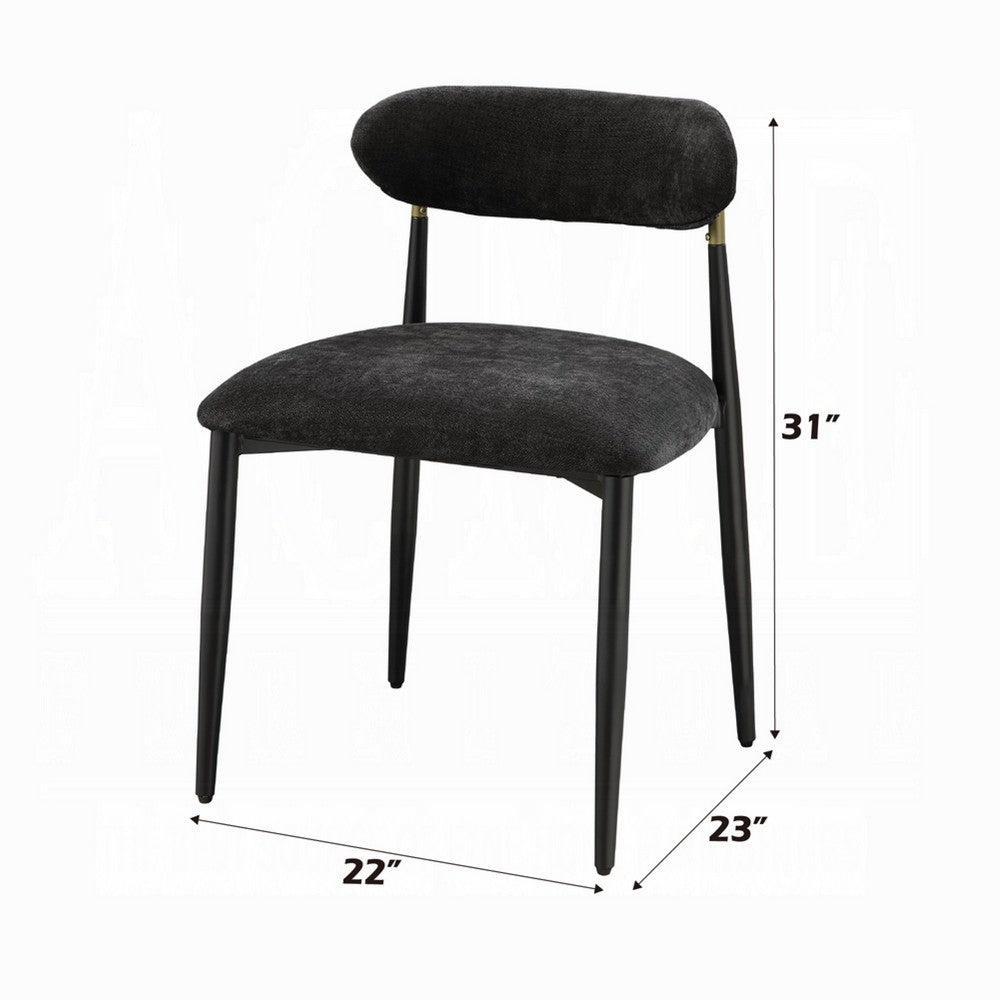 Benjara Vonn Side Dining Chair Set of 2, Black Chenille, Curved, Metal Legs