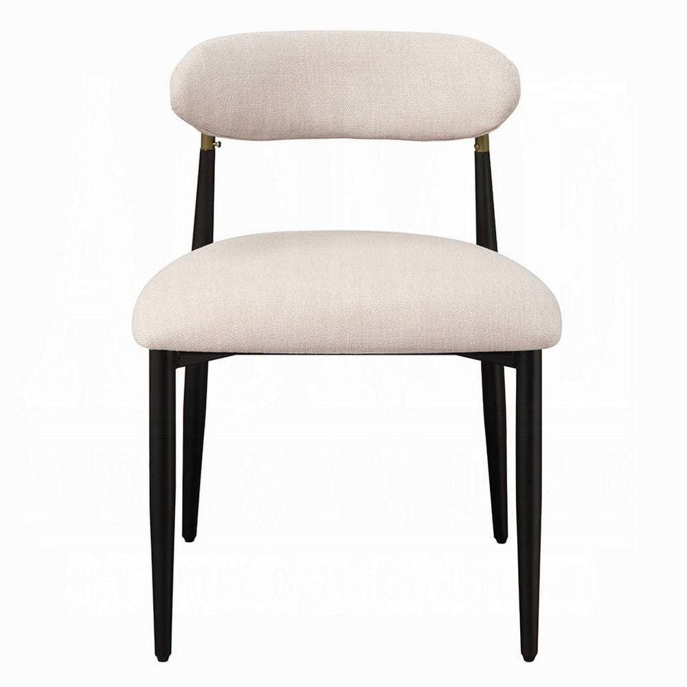 Benjara Vonn Side Dining Chair Set of 2, Beige Chenille, Curved, Metal Legs