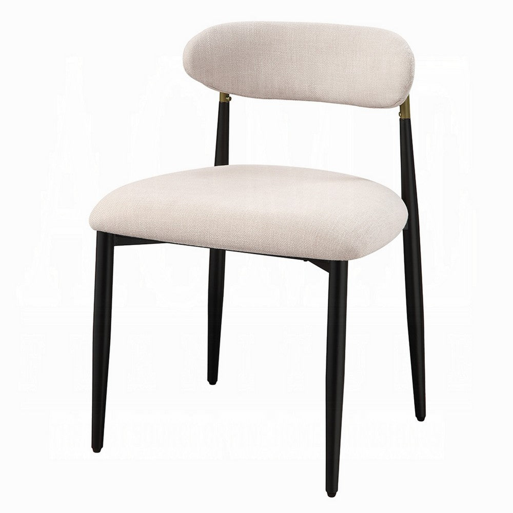 Benjara Vonn Side Dining Chair Set of 2, Beige Chenille, Curved, Metal Legs