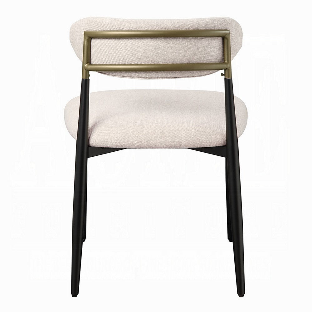 Benjara Vonn Side Dining Chair Set of 2, Beige Chenille, Curved, Metal Legs