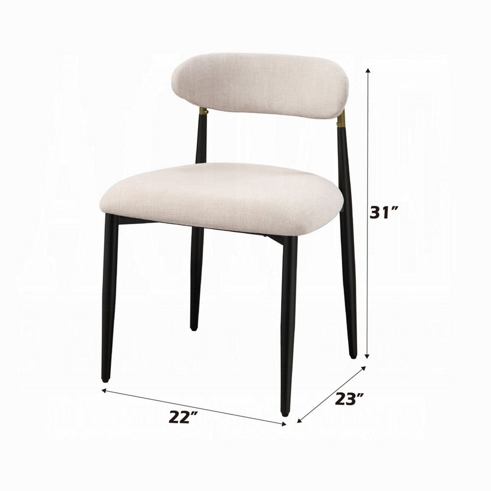 Benjara Vonn Side Dining Chair Set of 2, Beige Chenille, Curved, Metal Legs