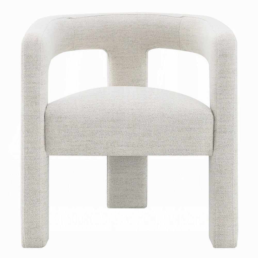 Benjara Side Dining Chair Set of 2, Textured Off White Boucle, Curved Back