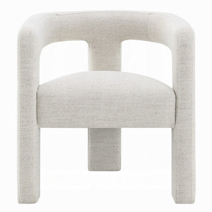 Benjara Side Dining Chair Set of 2, Textured Off White Boucle, Curved Back