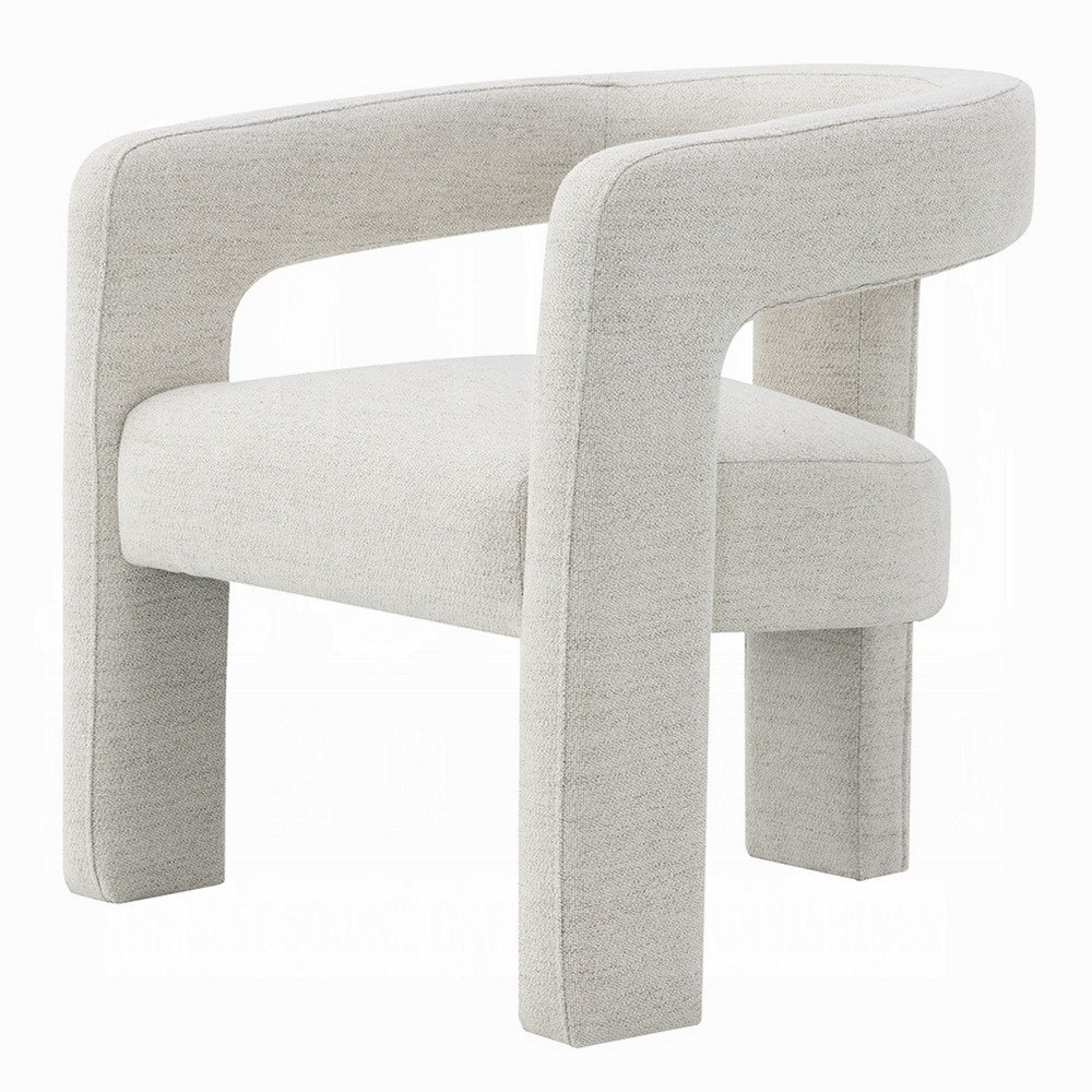 Benjara Side Dining Chair Set of 2, Textured Off White Boucle, Curved Back