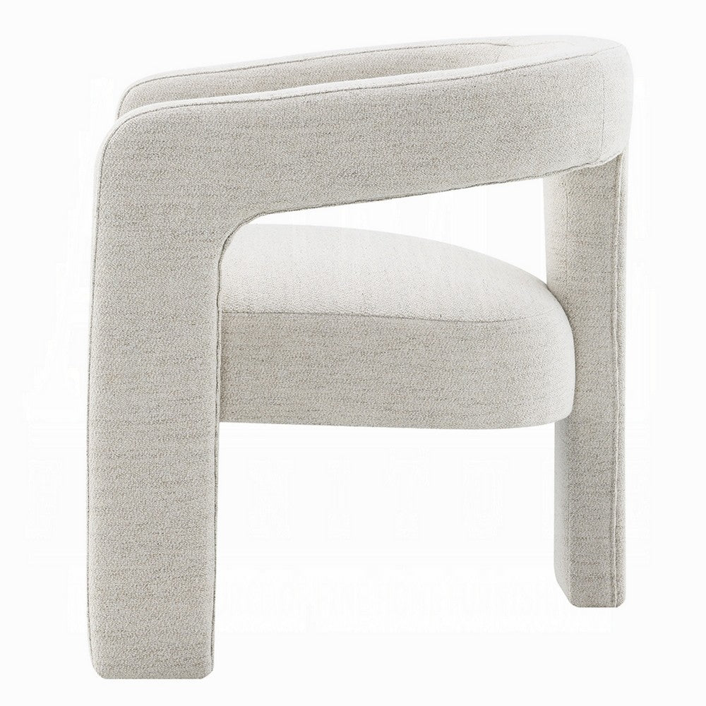Benjara Side Dining Chair Set of 2, Textured Off White Boucle, Curved Back