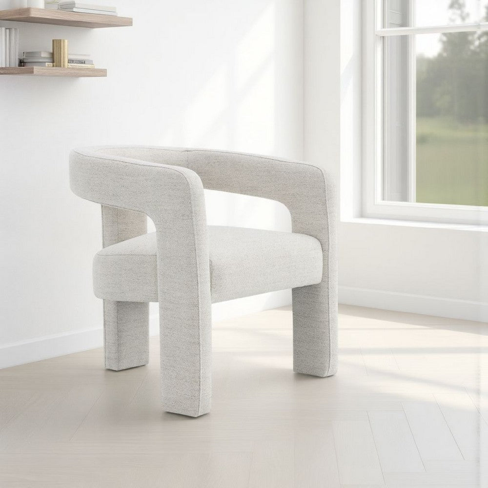 Benjara Side Dining Chair Set of 2, Textured Off White Boucle, Curved Back