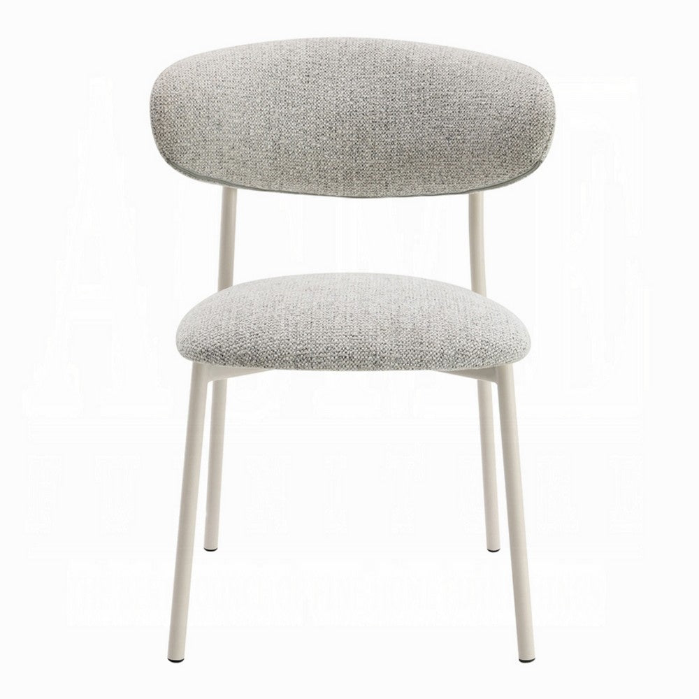 Benjara Side Dining Chair Set of 2, Gray Boucle, Curved Backrest, Metal Legs
