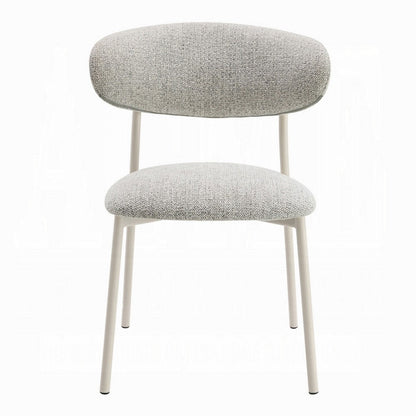 Benjara Side Dining Chair Set of 2, Gray Boucle, Curved Backrest, Metal Legs