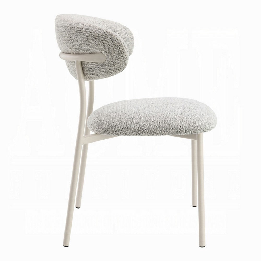 Benjara Side Dining Chair Set of 2, Gray Boucle, Curved Backrest, Metal Legs
