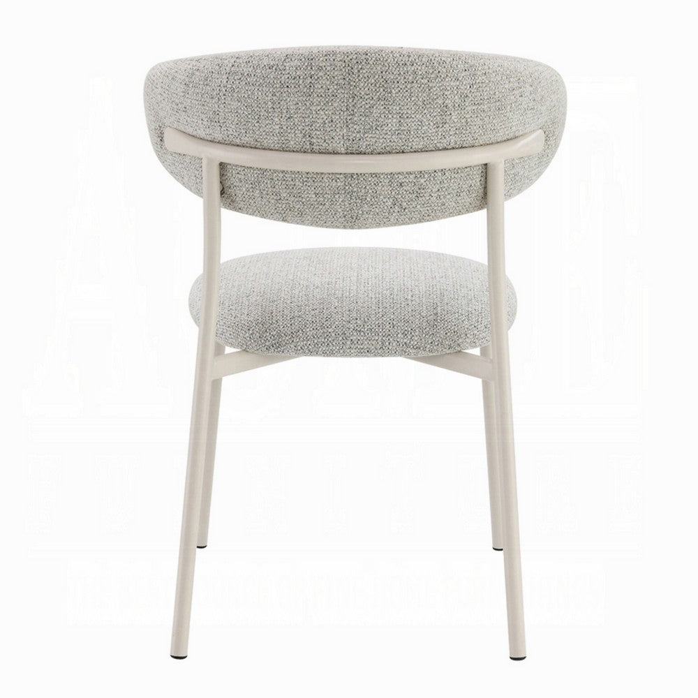 Benjara Side Dining Chair Set of 2, Gray Boucle, Curved Backrest, Metal Legs
