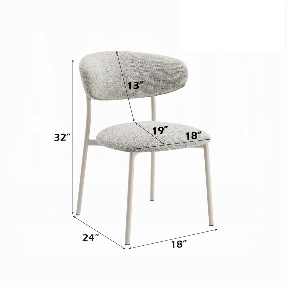 Benjara Side Dining Chair Set of 2, Gray Boucle, Curved Backrest, Metal Legs
