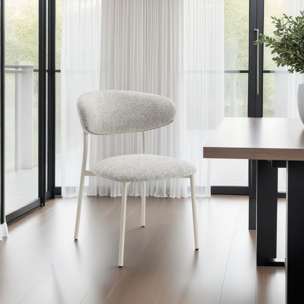 Benjara Side Dining Chair Set of 2, Gray Boucle, Curved Backrest, Metal Legs