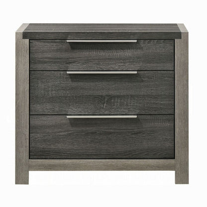 Benjara Joho Nightstand, 30 Inch, 5 Storage Drawers w Metal Handles, Gray Wood