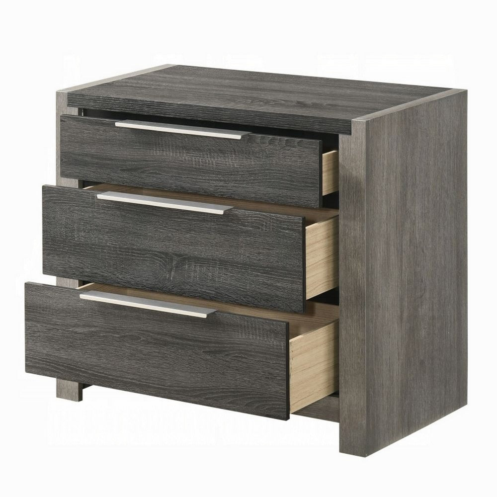 Benjara Joho Nightstand, 30 Inch, 5 Storage Drawers w Metal Handles, Gray Wood