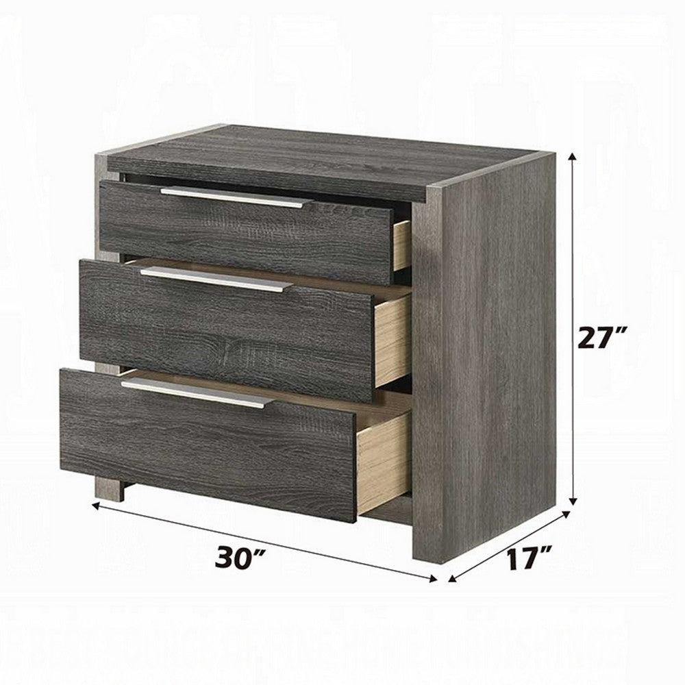 Benjara Joho Nightstand, 30 Inch, 5 Storage Drawers w Metal Handles, Gray Wood