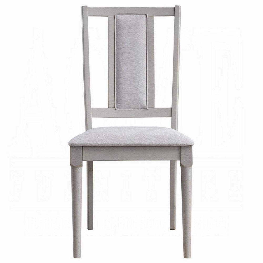 Benjara Mori Dining Side Chair Set of 2, Cutout Back, Linen Seat, Natural Gray