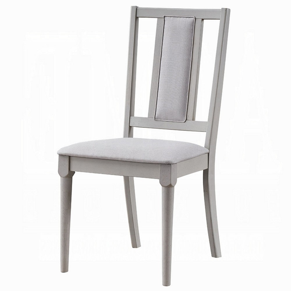 Benjara Mori Dining Side Chair Set of 2, Cutout Back, Linen Seat, Natural Gray