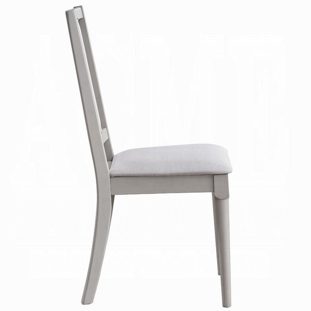 Benjara Mori Dining Side Chair Set of 2, Cutout Back, Linen Seat, Natural Gray
