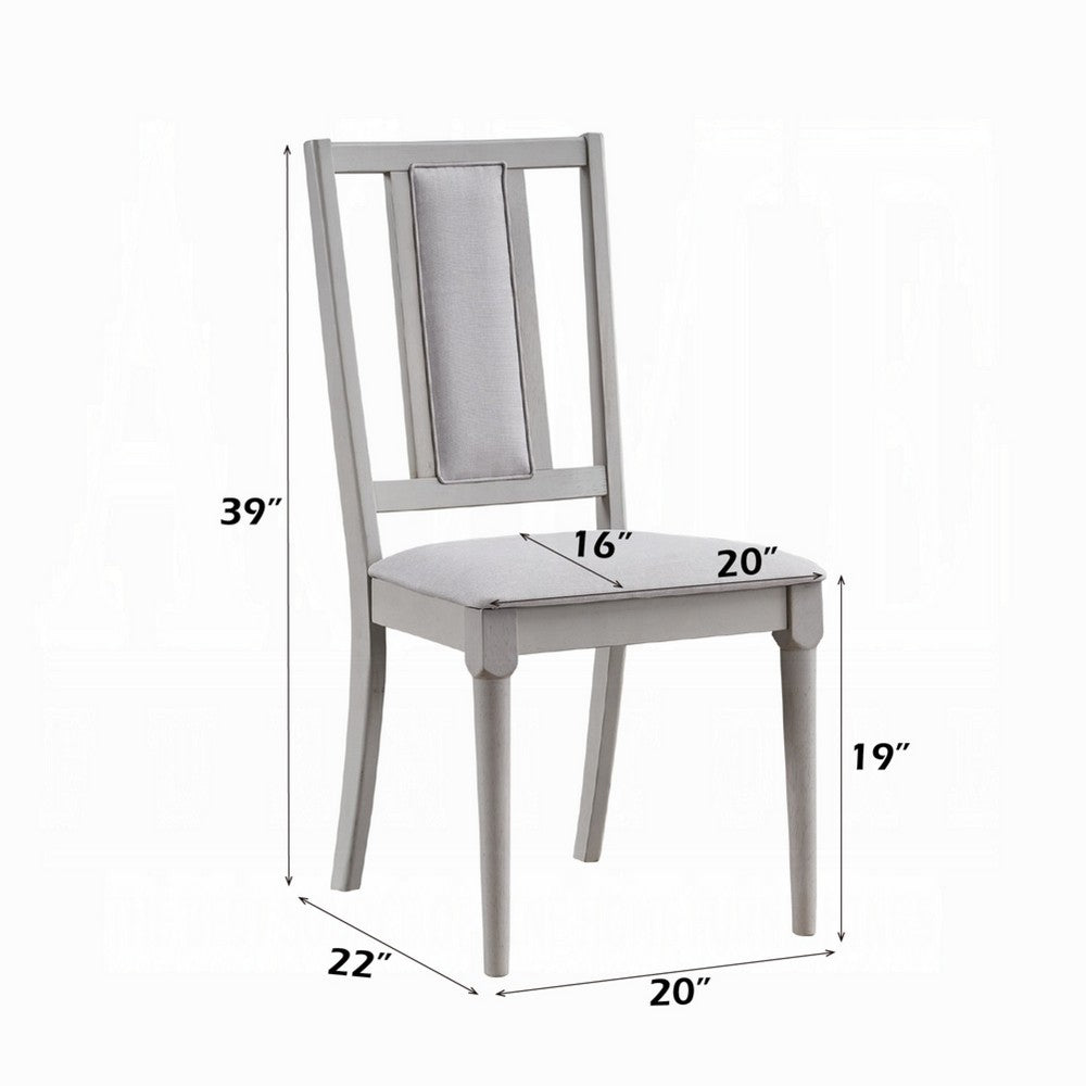 Benjara Mori Dining Side Chair Set of 2, Cutout Back, Linen Seat, Natural Gray
