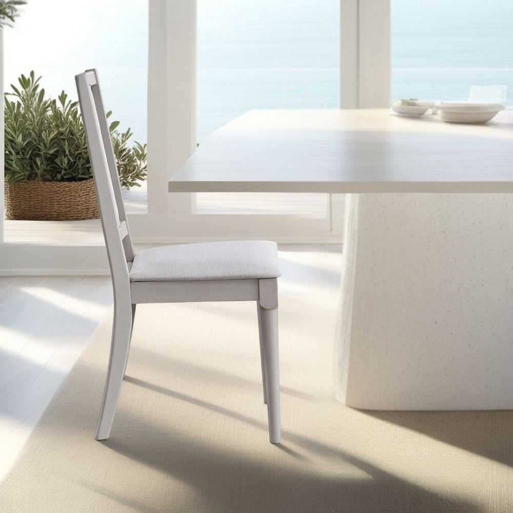 Benjara Mori Dining Side Chair Set of 2, Cutout Back, Linen Seat, Natural Gray