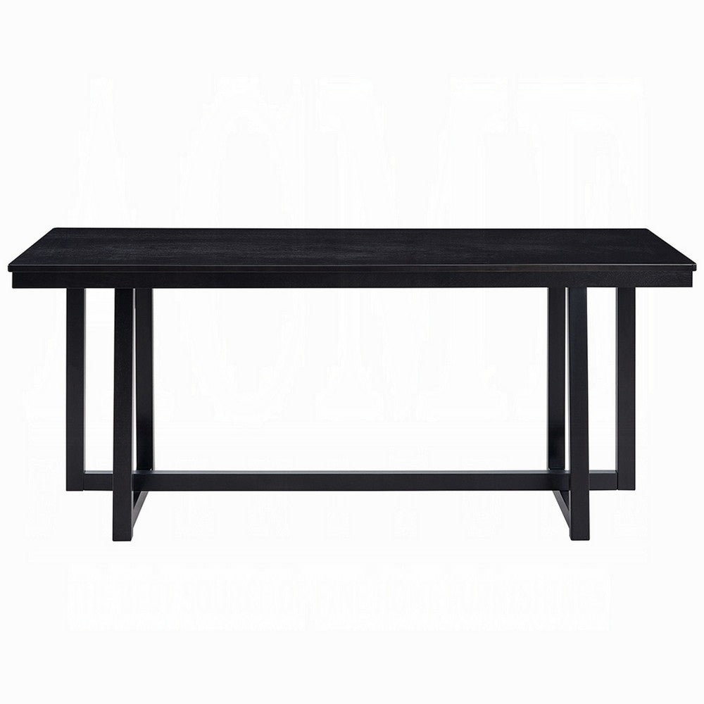 Benjara Jory Dining Table, 71 Inch Rectangular Top, Trestle Legs, Modern Black