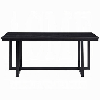 Benjara Jory Dining Table, 71 Inch Rectangular Top, Trestle Legs, Modern Black