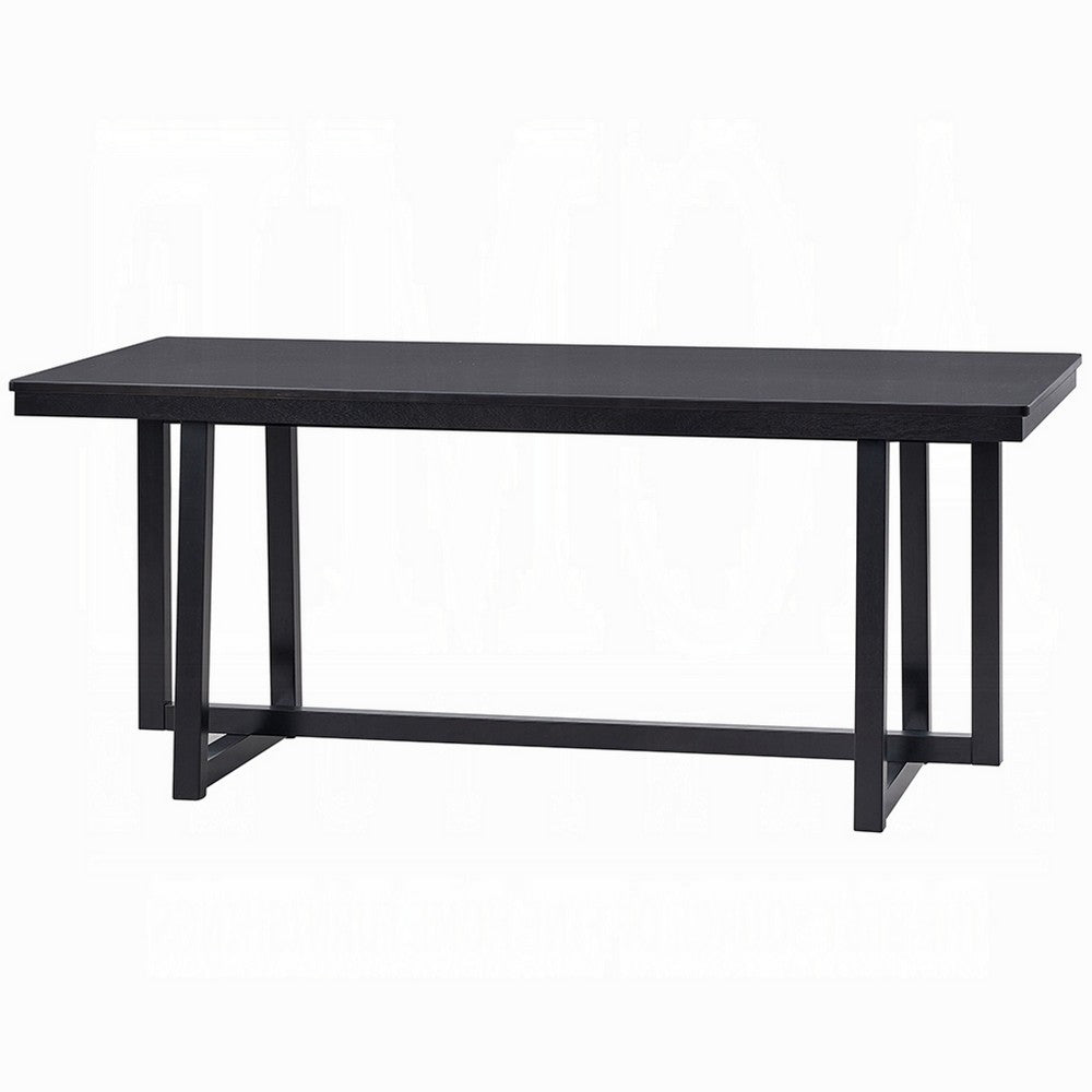 Benjara Jory Dining Table, 71 Inch Rectangular Top, Trestle Legs, Modern Black