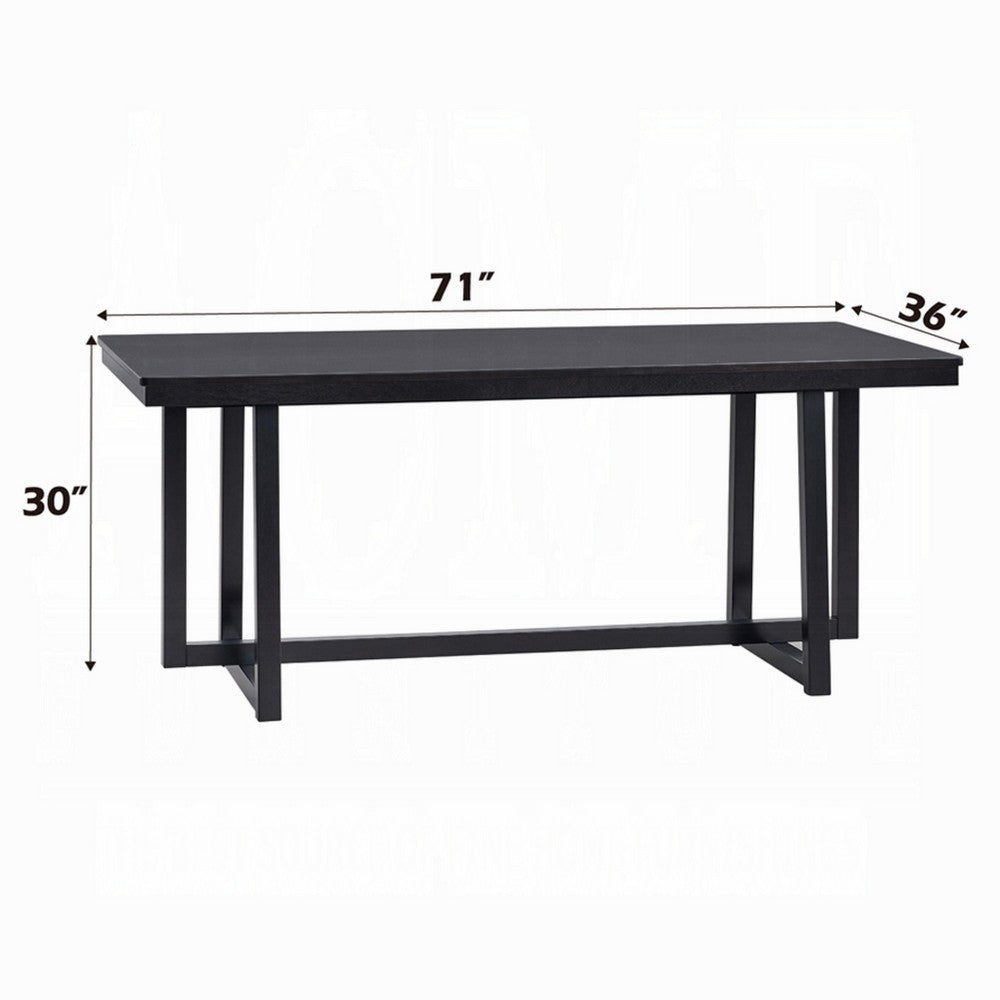 Benjara Jory Dining Table, 71 Inch Rectangular Top, Trestle Legs, Modern Black