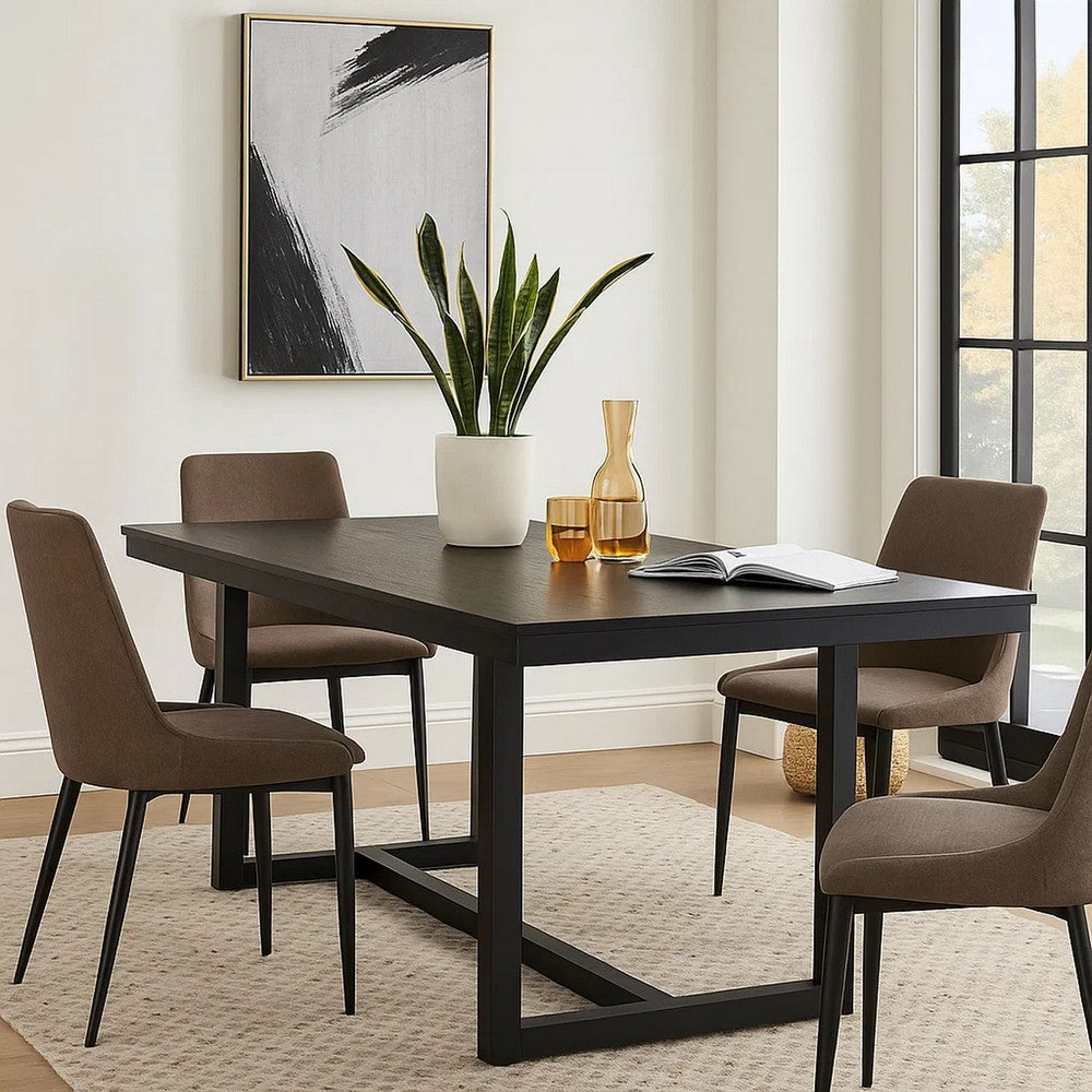 Benjara Jory Dining Table, 71 Inch Rectangular Top, Trestle Legs, Modern Black