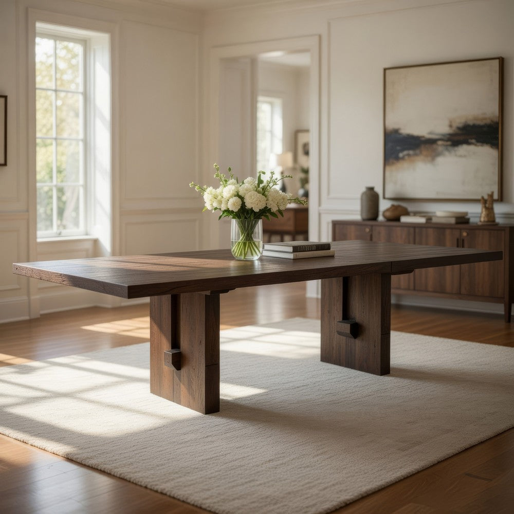 Benjara Jory Dining Table, 71 Inch Rectangular Top, Trestle Legs, Modern Black