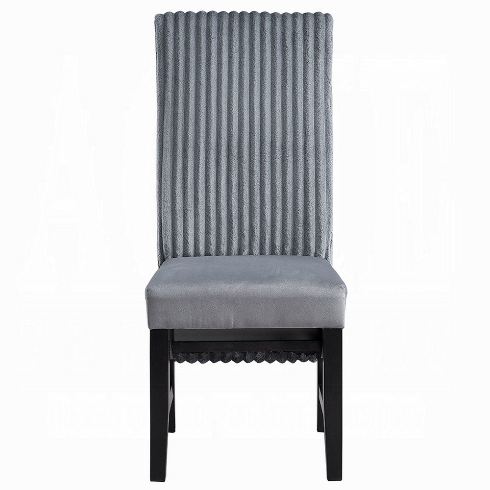 Benjara Jory Dining Chair Set of 2, Padded Seat n Back, Gray Corduroy, Black