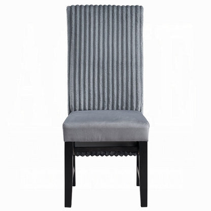 Benjara Jory Dining Chair Set of 2, Padded Seat n Back, Gray Corduroy, Black